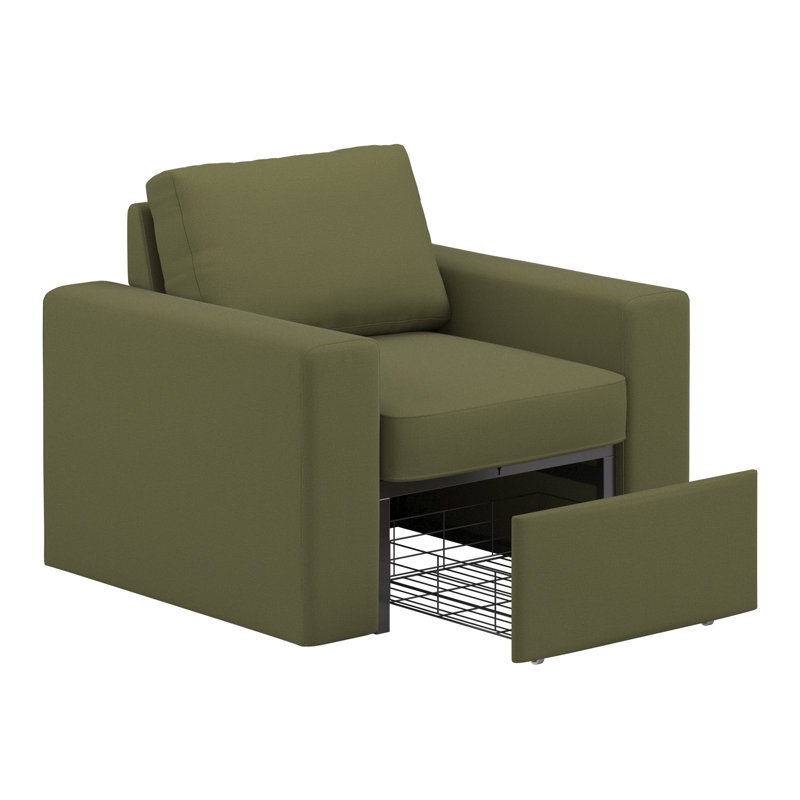 Chaise d'appoint rembourrée Glen Park avec 1 tiroir de rangement caché en fil métallique, Lin vert