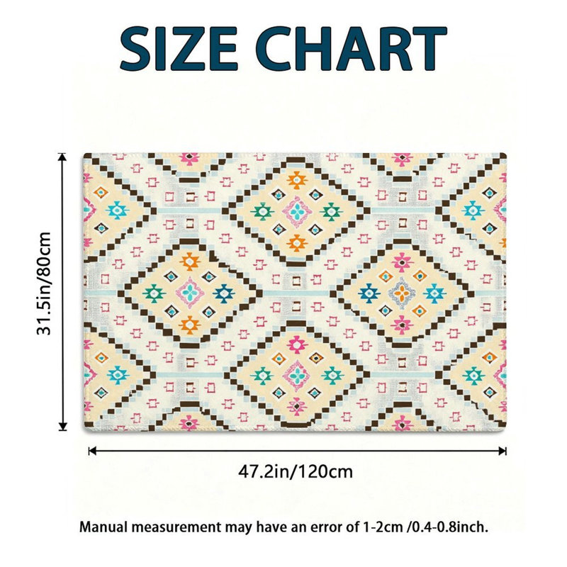 Boho Diamond Geometric Pattern Non-Slip Area Rug, 47"x 31", Bedroom Hallway