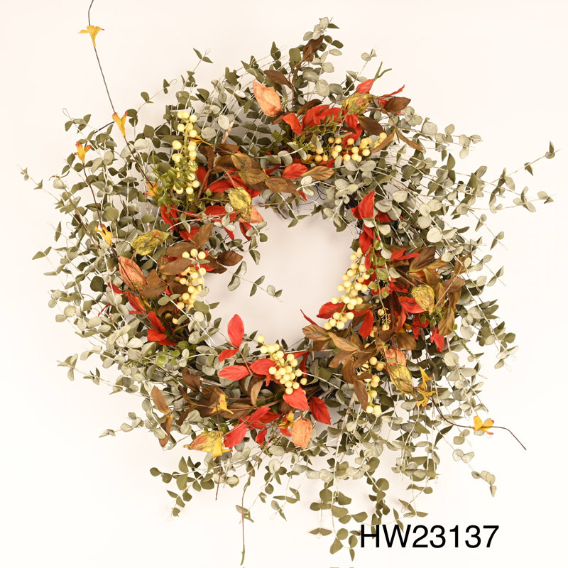 26" Fall Winter Mini Eucalyptus Berry Wreath for Front Door