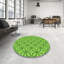 Tissé à la machine à motif géométrique en laine et polyester vert/jaune Tapis décoratif-2047032970