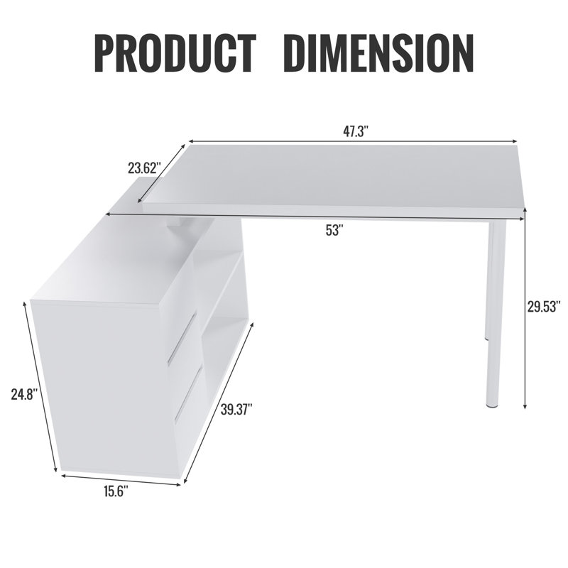 Luitgard 53'' W L-Shaped Writing Desk, White