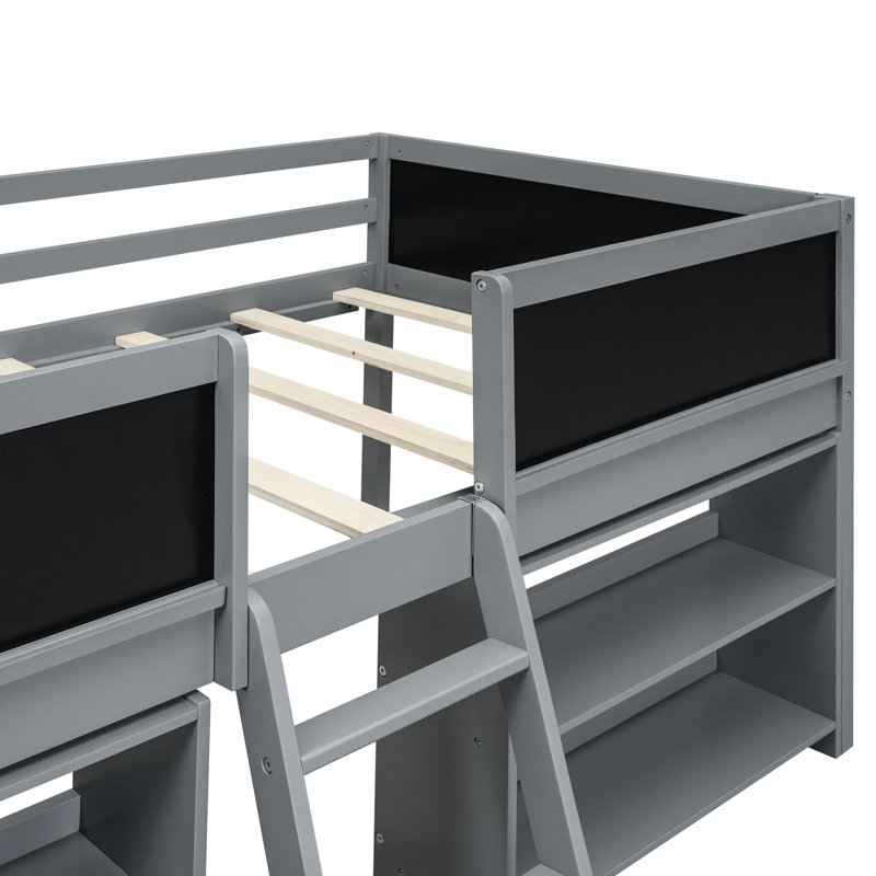 Lit mezzanine simple simple avec tablettes de rangement mobiles et tableau noir - gris nuance gris 2 et satisfaction