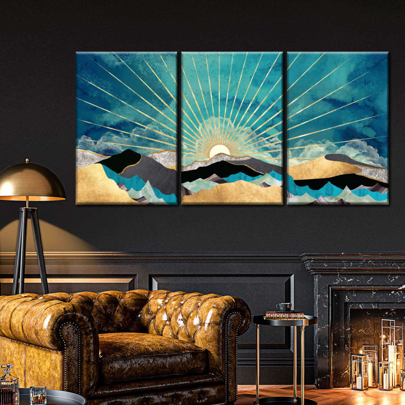 " Blue Sunshine Landscape Abstract Multi Piece Canvas Print " 3 - Pieces, 39" H x 80" W x 1.25" D