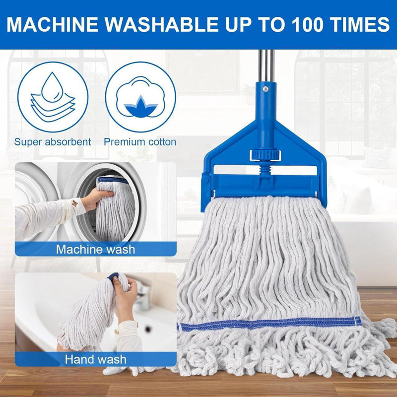 Moptimistic 16Oz Looped Yarn Floor Mop Head | Pack Of 6 | Natural White Color Mop Head Replacement | Durable & Economical | For Home, Industrial And Commercial Use