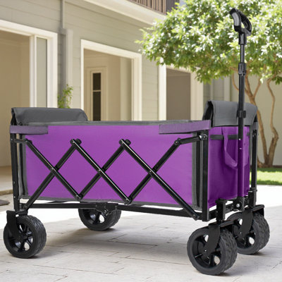 Chariot pliant avec ouverture latérale et laisse pour chien, chariot pliant convertible tout-en-un avec roues de 5 po x 2 po améliorées, pour le camping, la plage, le magasinage, l'épicerie d'une capacité de 220 lb