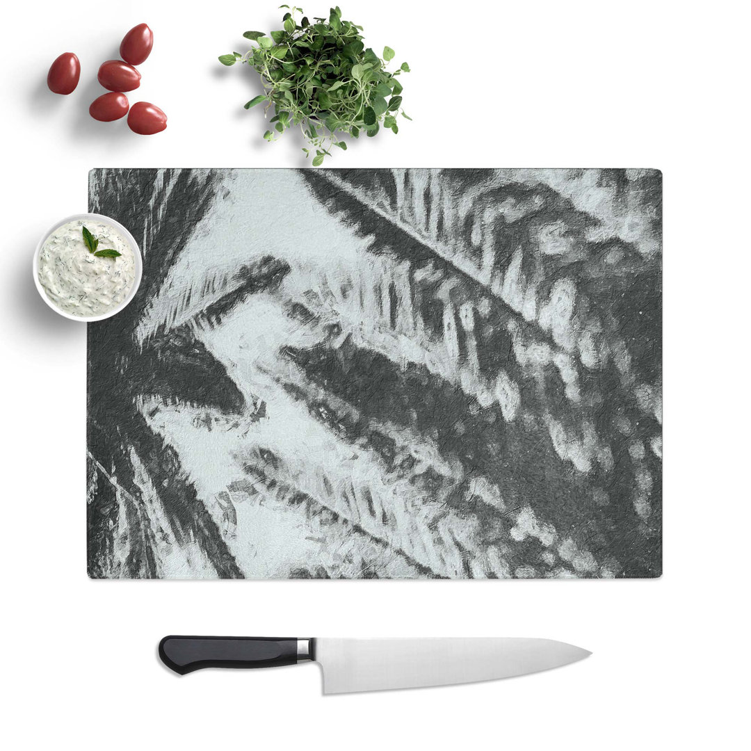 Tempered Glass Palm Tree Shadows Chopping Board