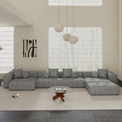 Kay Crumley 5-Piece Upholstered Boneless Modern Linen Fabric Sectional Sofa With Ottoman