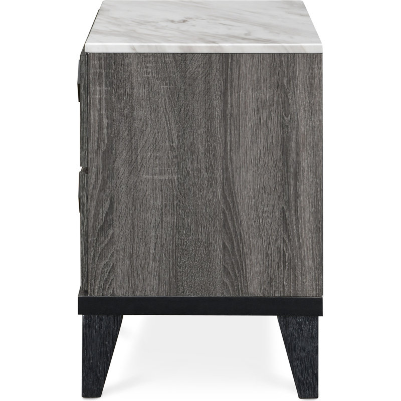 Micah Gray and White 2-Drawer Modern Nightstand with Marble Top