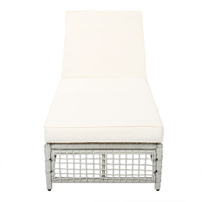 Rattan Patio Chaise Lounge With 5-Position Backrest, Cushion And Wheels