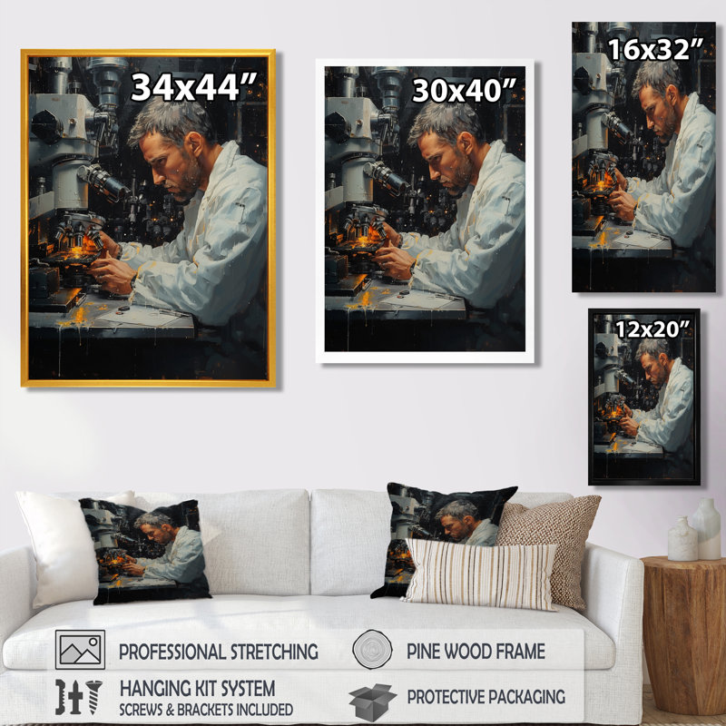 Décoration murale laboratoire blanc blanc microscopique II - laboratoires, Toile tendue, 12" H x 20" W