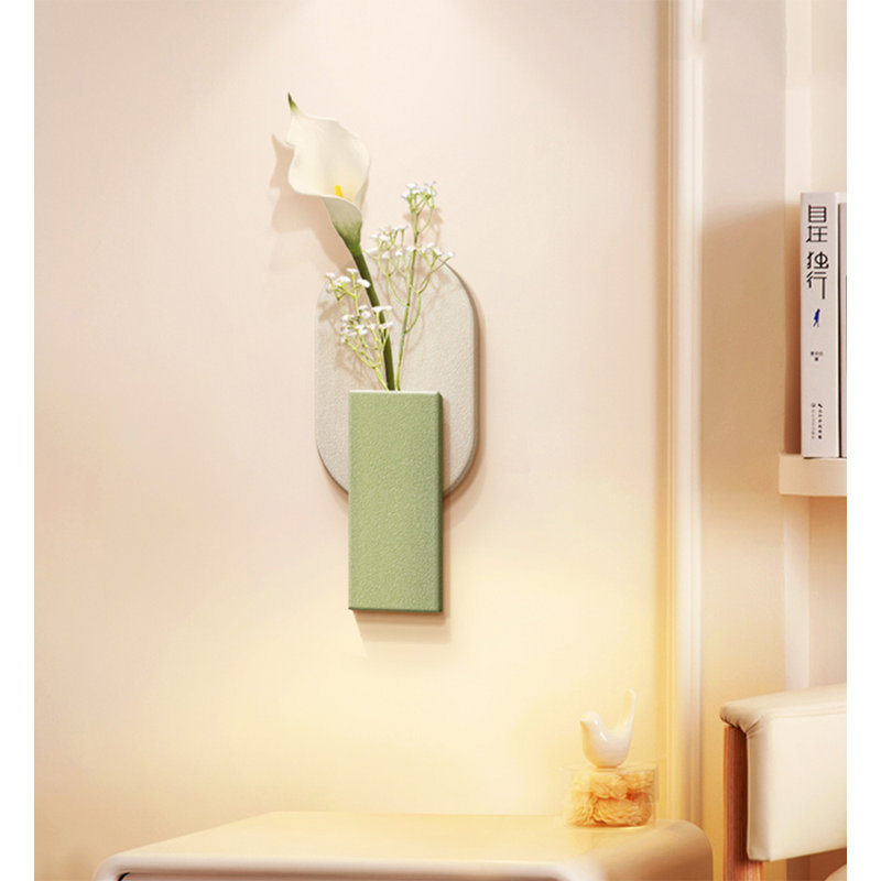 Décoration murale en grès crème avec verdure, H 13,78 po x l 5,91 po x P 1,57 po, Vert