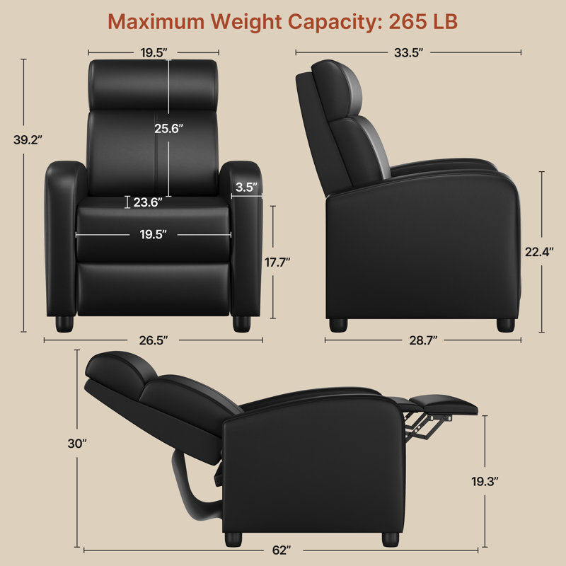 Mcghee 27" Wide Recliner Chair, Compact Reclining Chair with Comfortable Seating for Living Room, Bedroom and Home Relaxation Use