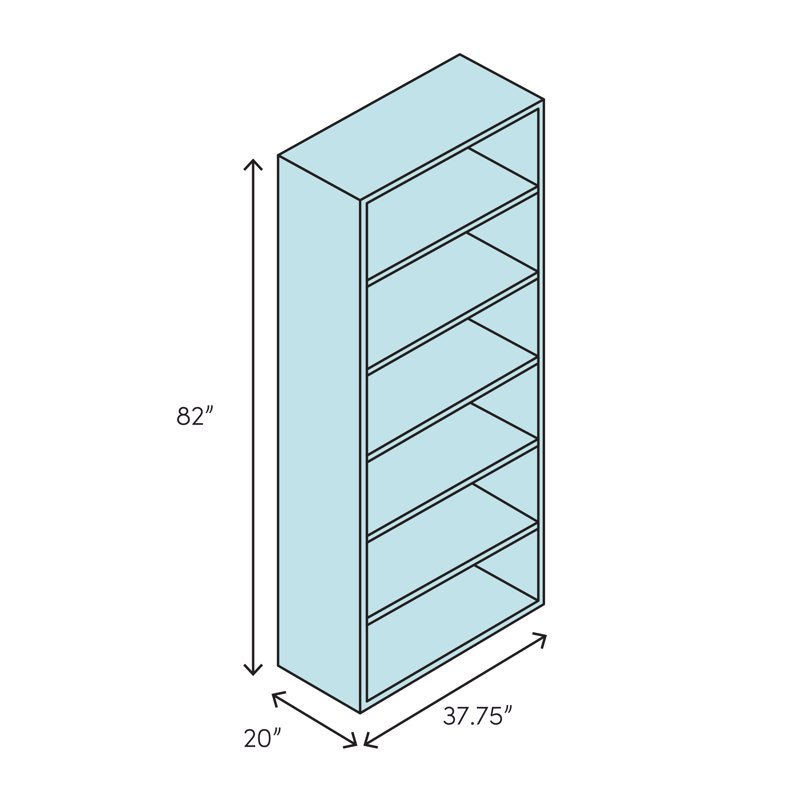 Adder Bookcase, Natural, (5 Shelves) 82'' H x 37.75'' W x 16'' D