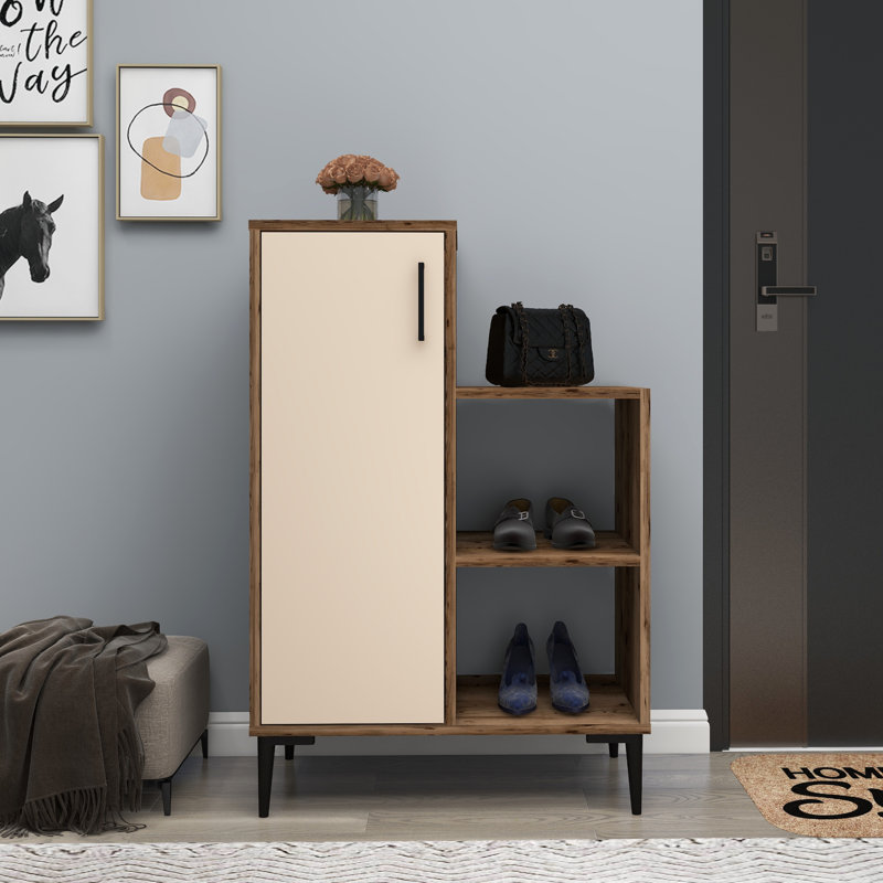 6 Pair Shoe Rack, Light Brown/Beige