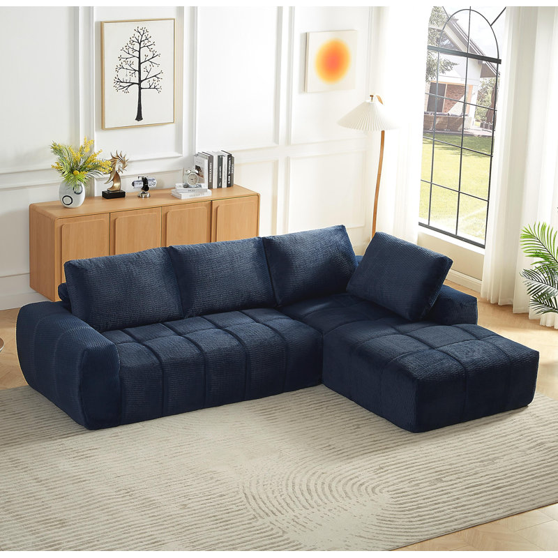 Canapé modulaire surdimensionné en L FAUX FUR, Orienté à droite, Imitation fourrure bleu foncé