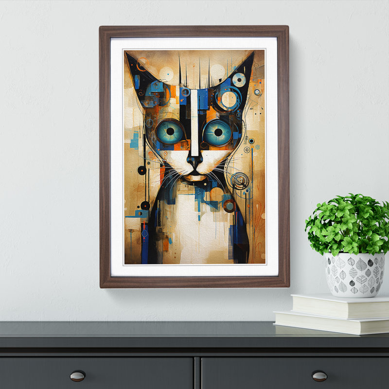 Siamese Cat Abstract No.2 - Single Picture Frame Print on Wood, 46cm H x 34cm W x 2cm D, Walnut