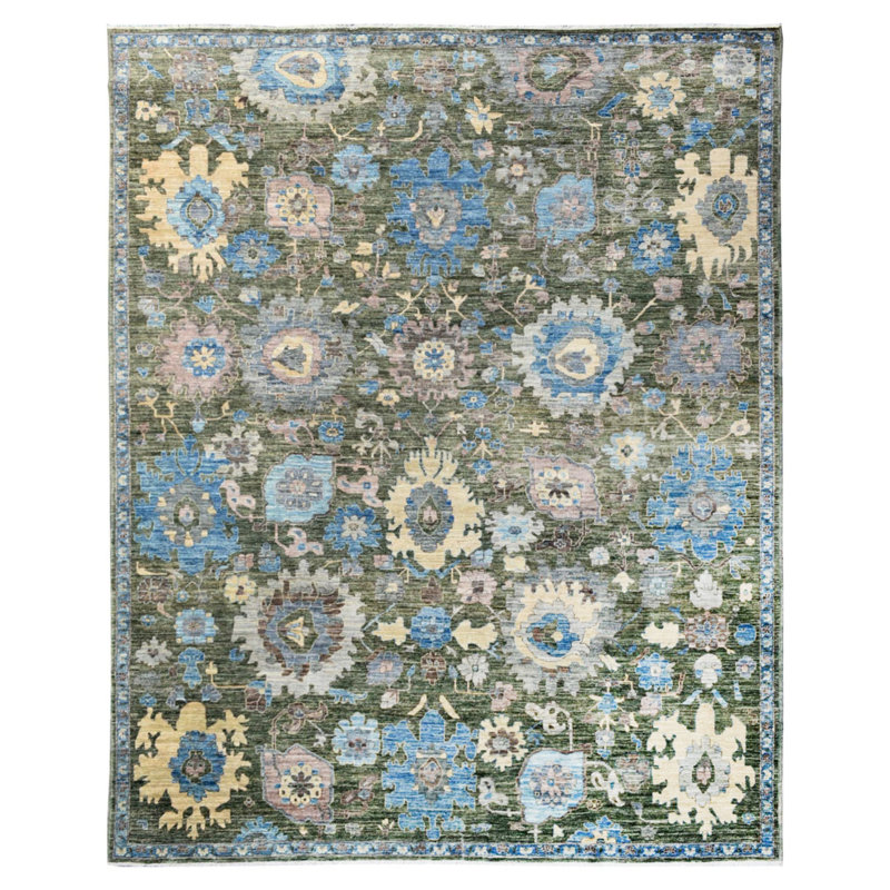 Tapis vert nouvel âge rectangulaire unique 8 pi 9 po x 11 pi 5 po New Turkmen