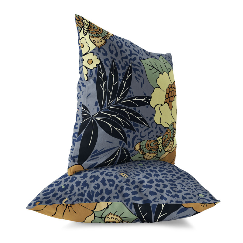 Coussin Roaring Florals, 16"H x 16"W, Gray/Orange