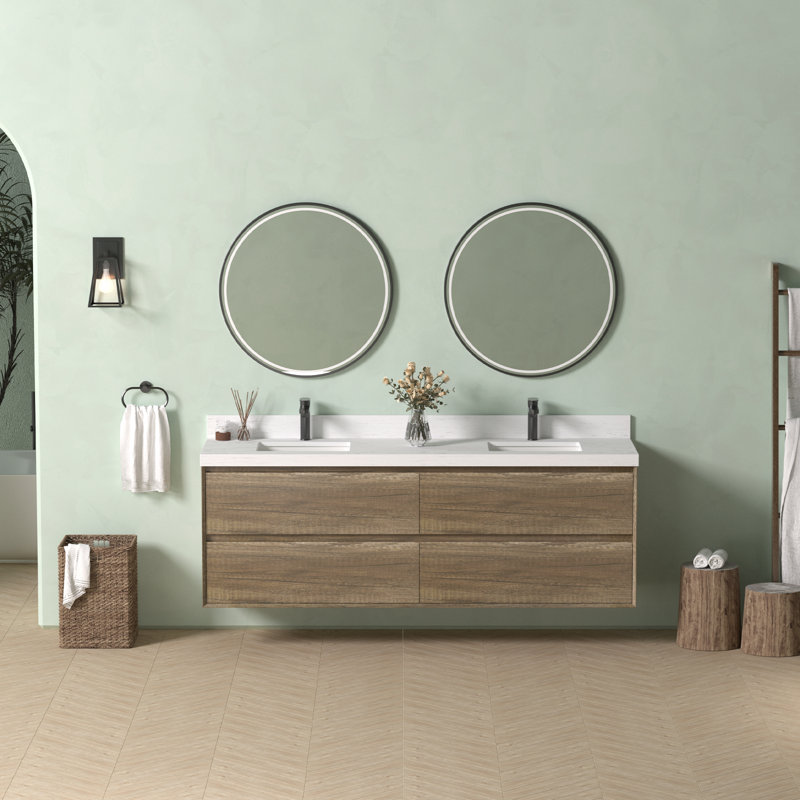 Meuble-lavabo flottant mural 72 po avec double lavabo Melihcan