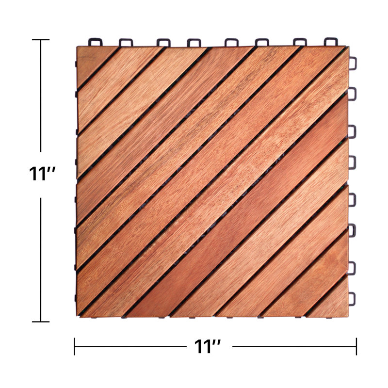 Carrelage de terrasse à lattes en eucalyptus à 12 diagonales (ensemble de 10 tuiles)