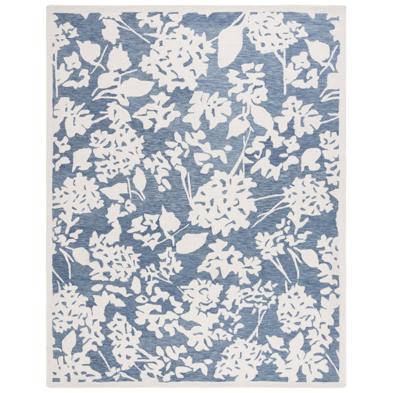 Lauren Ralph Lauren Hand Tufted Wool/Cotton Floral Rug in Blue/Ivory, Rectangle 8' x 10'