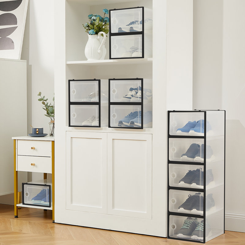 15 boîtes à chaussures pliables en plastique transparent, organisateurs de rangement de chaussures empilables avec couvercles pour placard