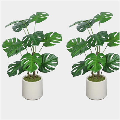30'' Artificial Monstera Deliciosa Plant with White Pot, 2 pcs / set