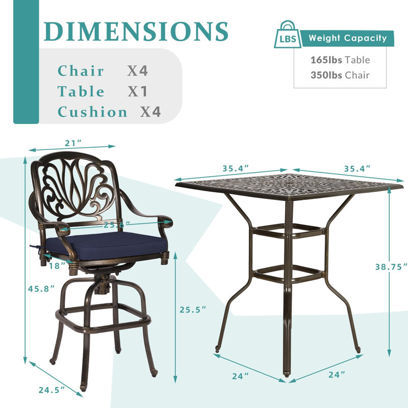 Ensemble de bar pivotant de 5 pièces Meetwarm, Navy
