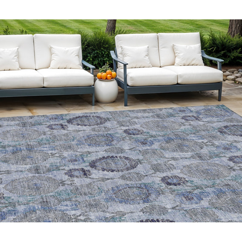 Tapis intérieur lavable 8 pi x 10 pi bleu marine et bleu ciel
