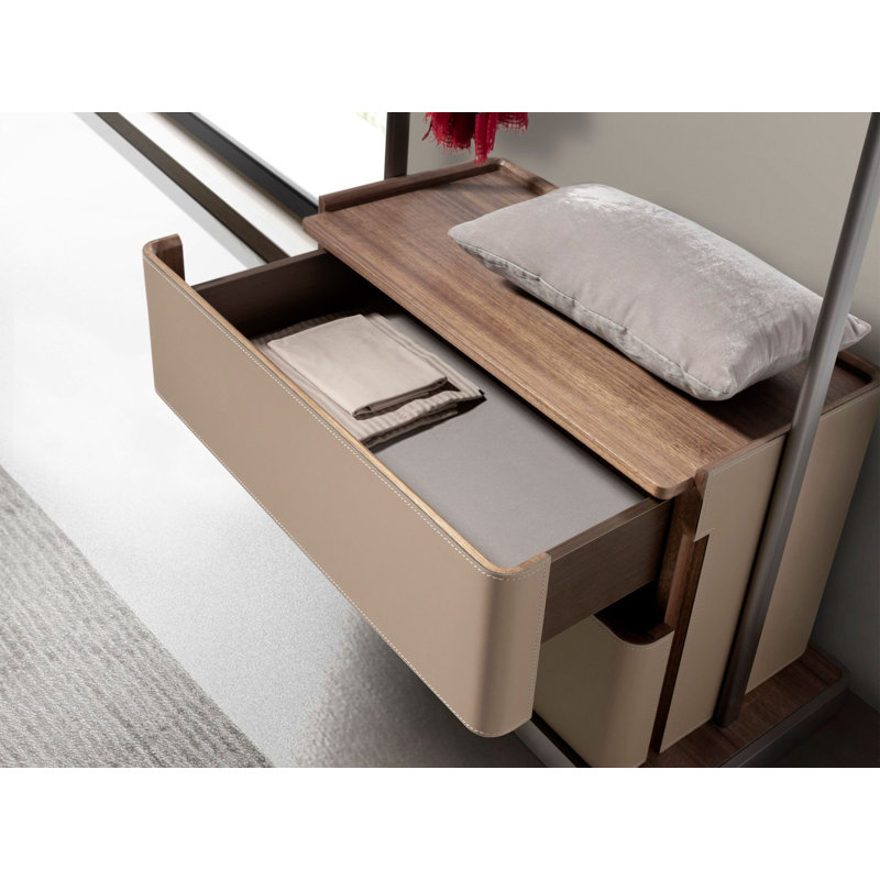 Ebern Designs Mink leather, walnut and stainless steel coat rack ...