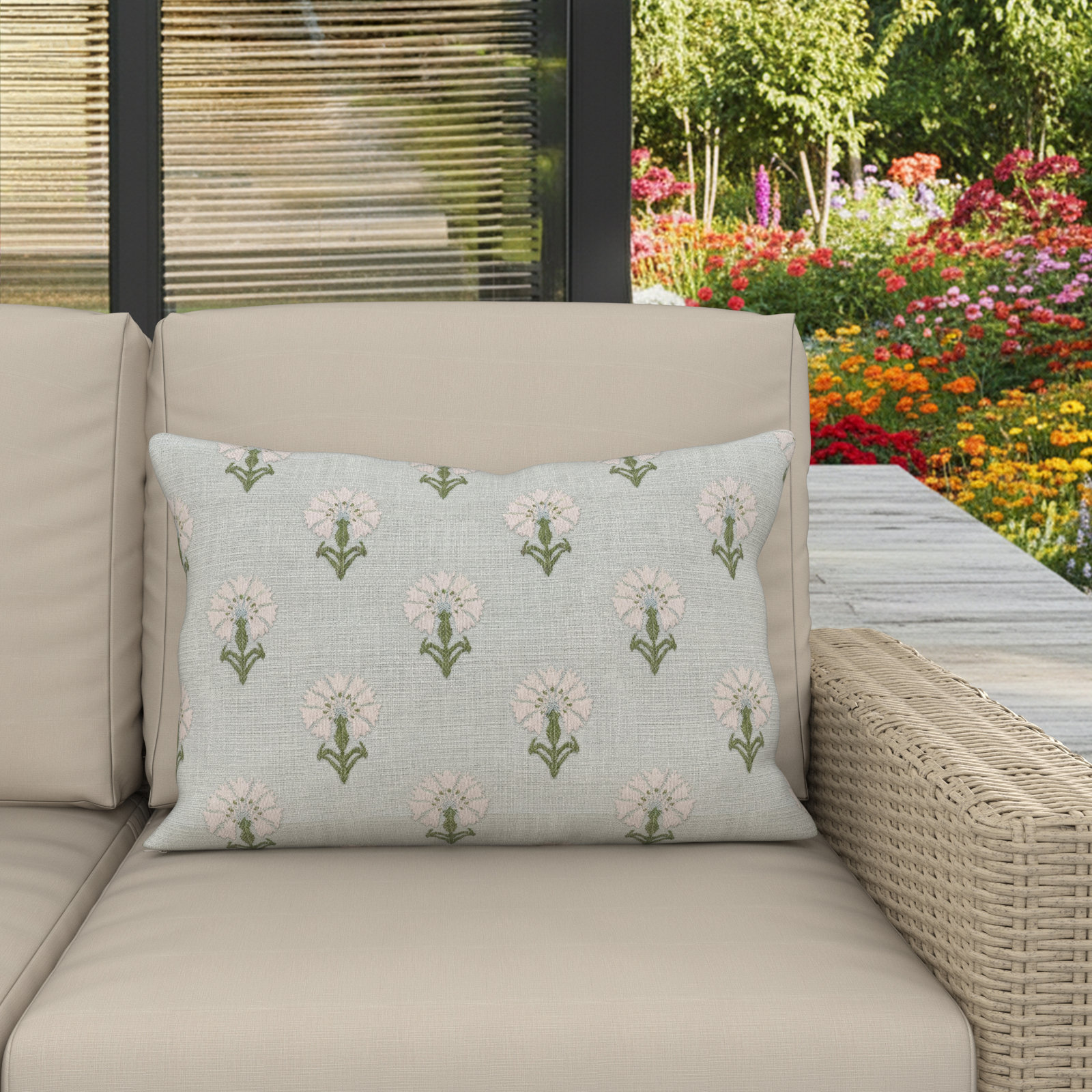 Amala 20" x 3" Sunbrella® Throw Pillow, Mira Celeste