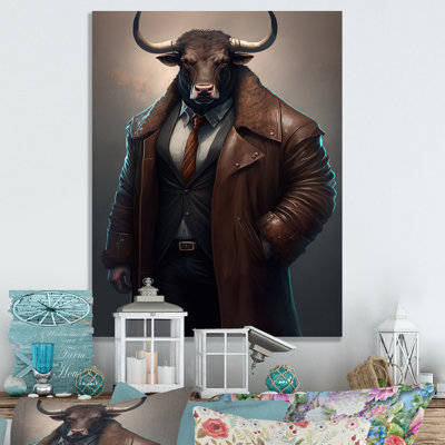 «Hibo Bull With A Stylish Leather Leather III», reproduction sur toile