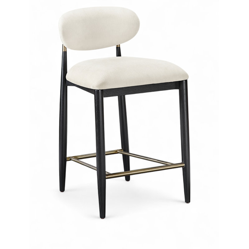 Tabouret en tissu Riccio, Brossé, Noir, Tissu polyester crème