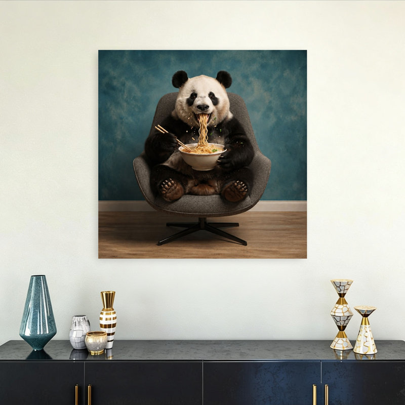 Drôle de panda Ramen, panda ludique moderne, impression murale, H 32 po x l 32 po