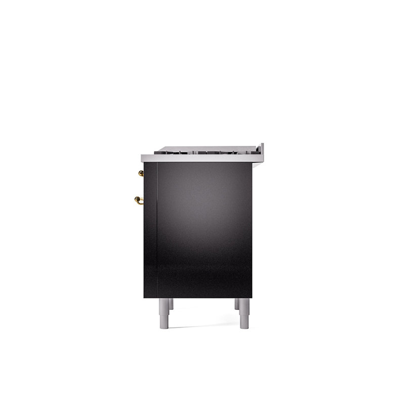 ILVE Nostalgie II 36 Dual Fuel Range, knobs, Natural Gas, Glossy Black/Brass