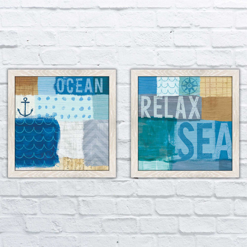 «Beachscape Collage II», ensemble de 2 reproductions d'art sur papier encadrées, H 16,5 po x l 33 po x P 1 po, Pas de tapis
