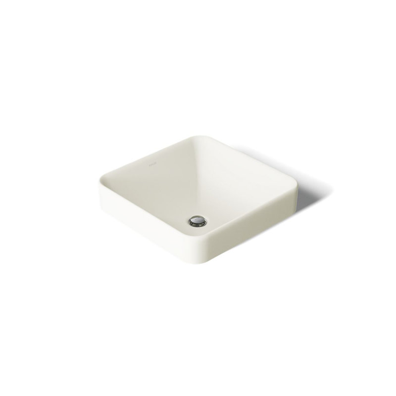 Vox Ceramic Square Vessel Bathroom Sink with Overflow, Biscuit