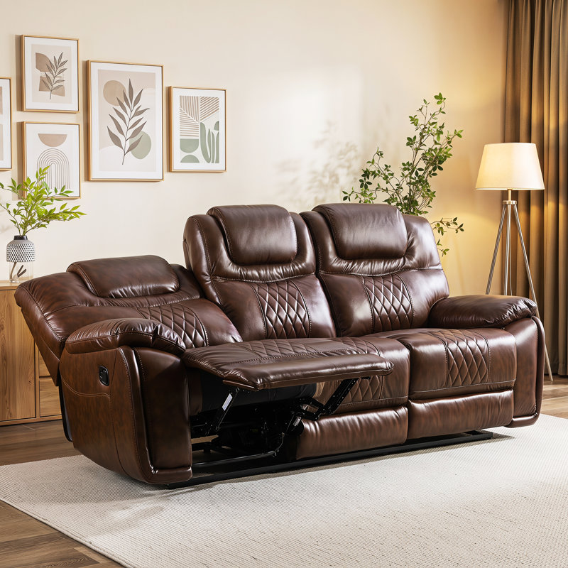 Canapé en cuir véritable l 86,6 po Jepum, Espresso