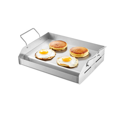 Plaque chauffante universelle de 17 po x 13 po en acier inoxydable pour barbecue - résistance à la chaleur de 500 po, poignées amovibles, bac à graisse, parois latérales, garantie de circulation d'air uniforme pour une utilisation à haute température, conception