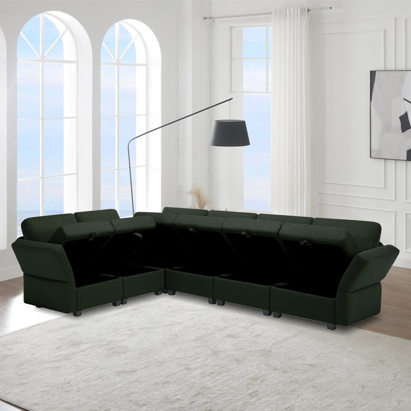 Canapé d'angle modulaire en L modulaire, Polyester vert