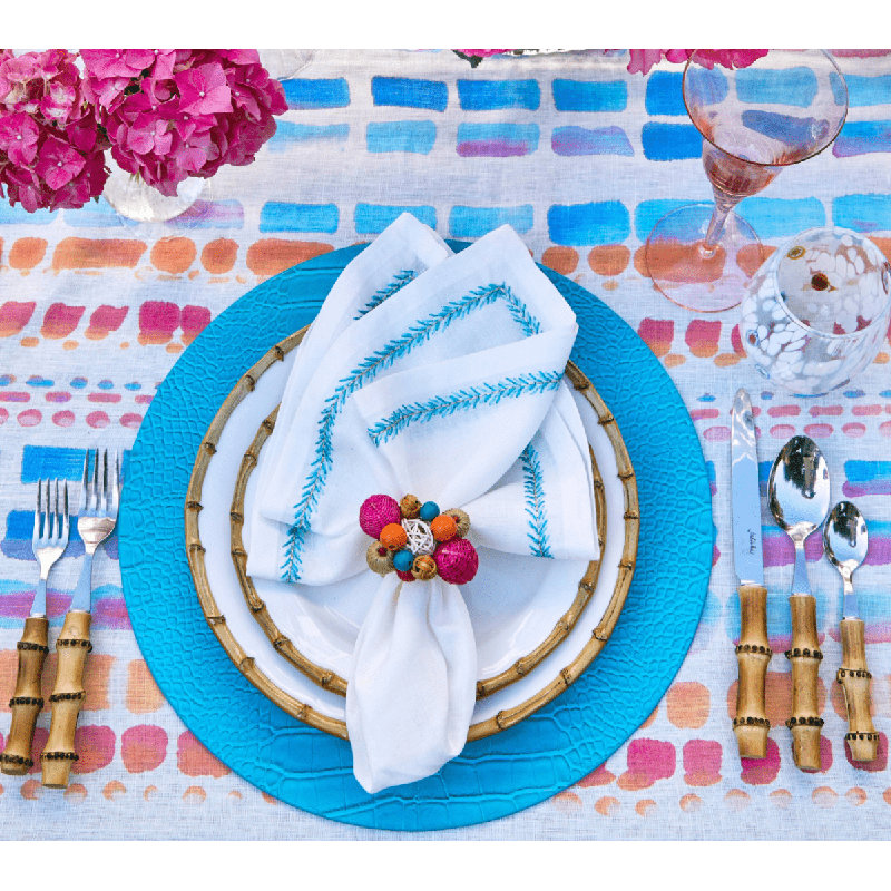 Jardin Napkin, White/Turquoise