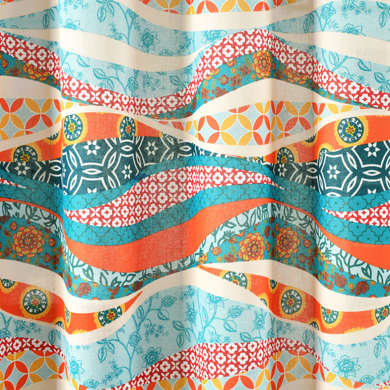 Turquoise Multi Cotton Geometric Shower Curtain, 72" x 72"