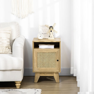 HOMCOM Rattan Bedside Table Nightstand with Storage Shelf Natural