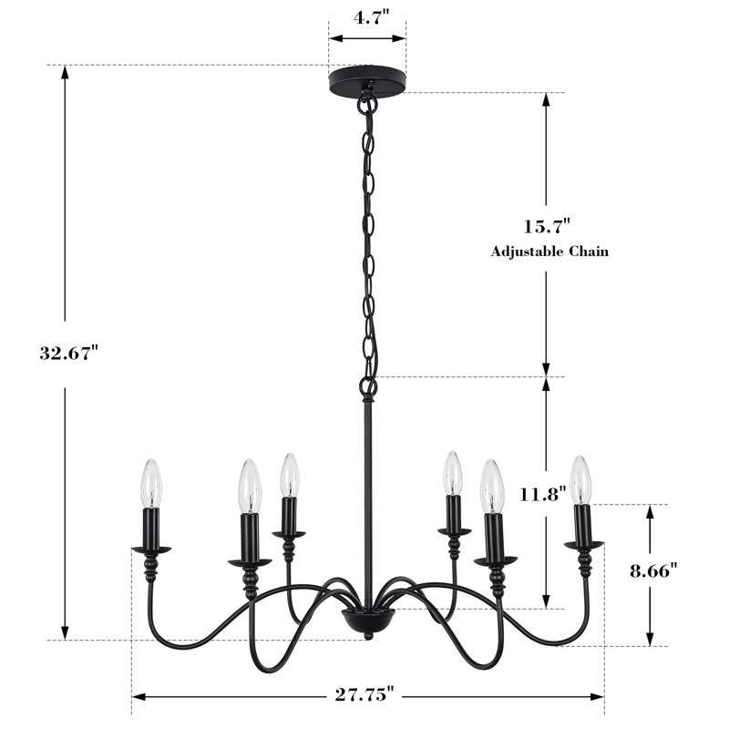 Arishka 6 - Light Dimmable Candle Style Classic/Traditional Chandelier, Black