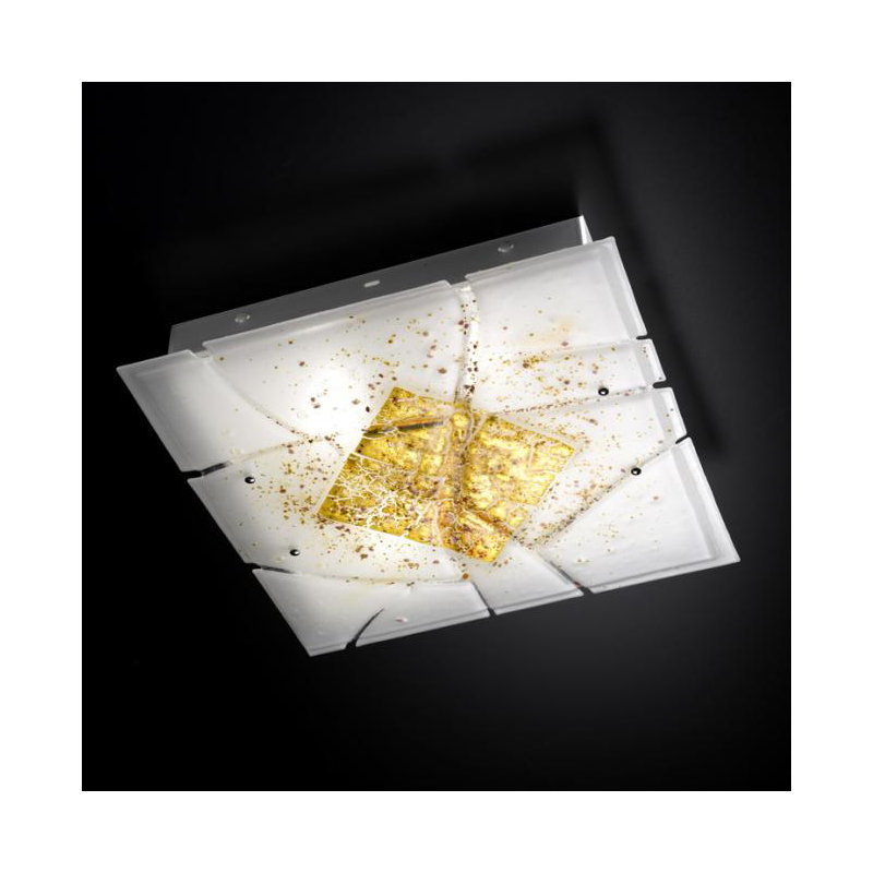 Frame Glass Flush Mount, Clear,White,Gold
