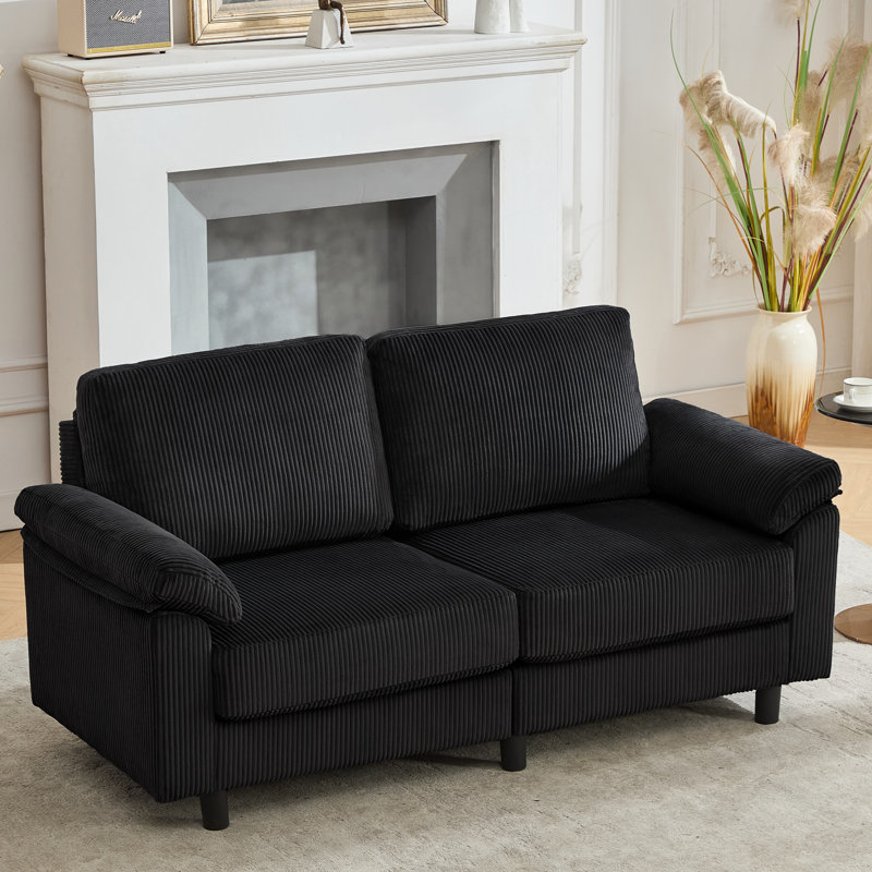 64" Wide 2-seater Loveseat Sofa, Corduroy Upholstery With Metal & Solid Wood Frame, Cloud-like Cushions, Black
