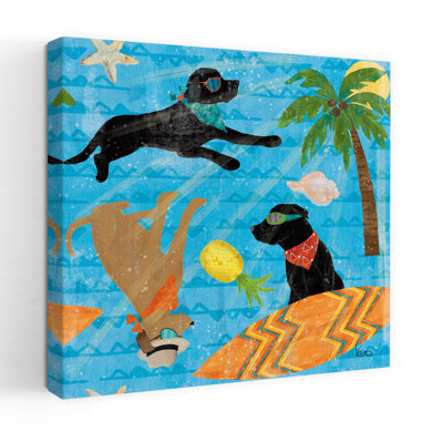 Good Good Vibes Ia Abstract Palm Tree Starfish Dog Coastal Art
