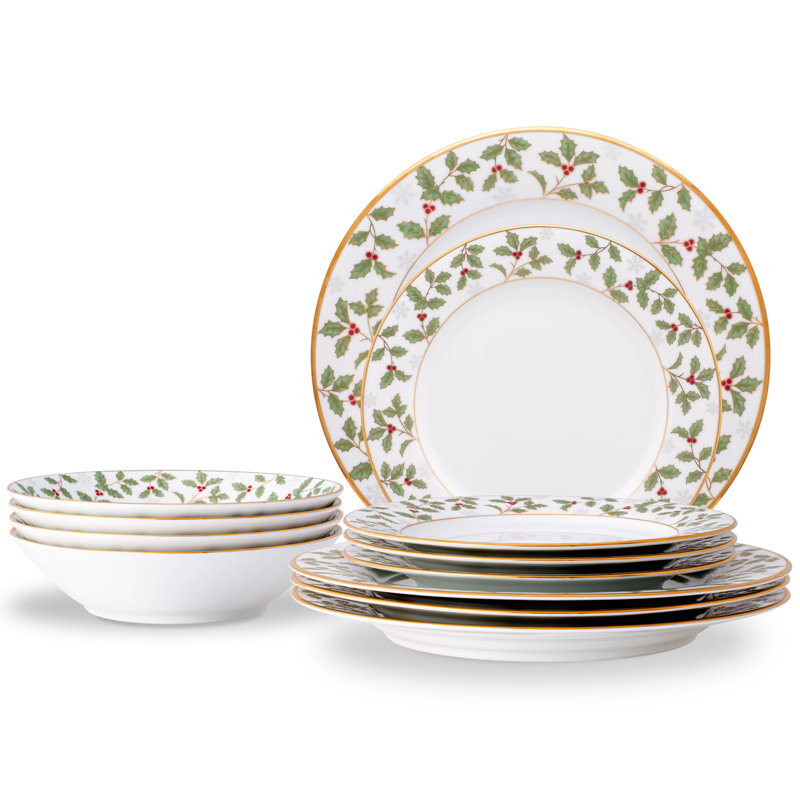 White Porcelain Soup Bowl Set with Gold Trim, Service for 4