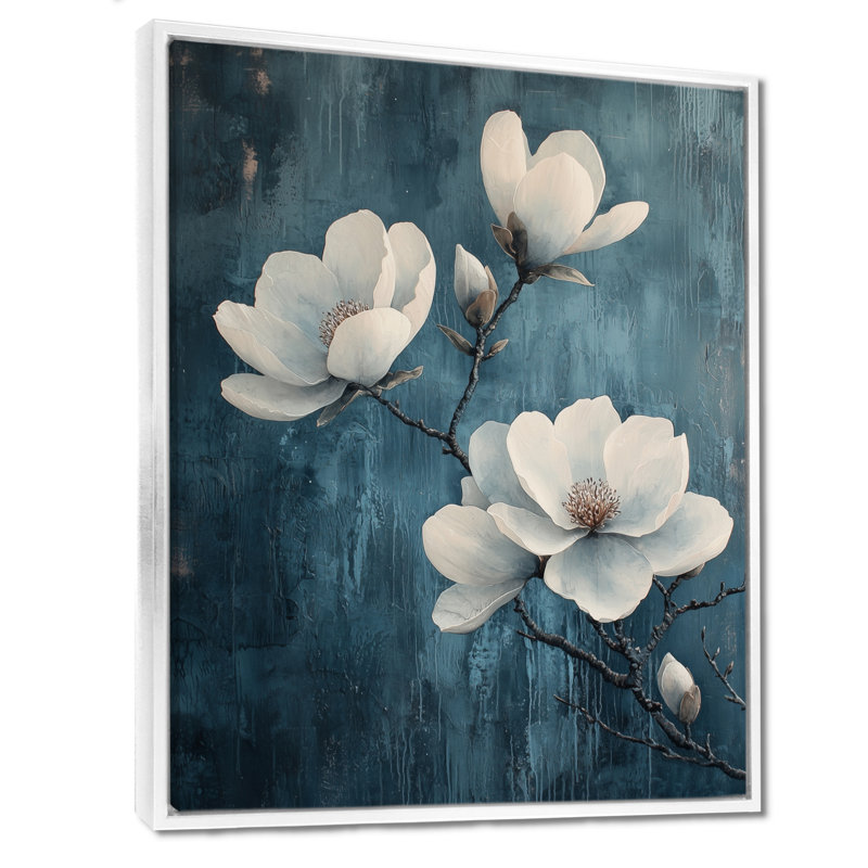 Behan Magnolia Blooms In Saffire Winter Impressionist II - Magnolias, impression sur toile, H 32 po x l 24 po, Blanc