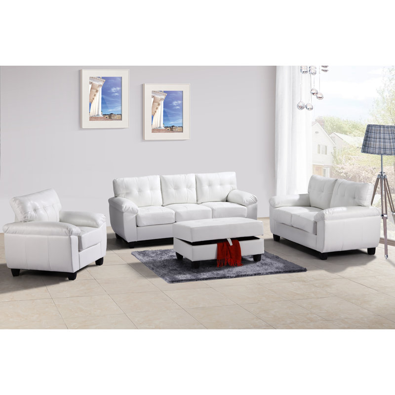 Fauteuil capitonné large de 36 po Benton, Similicuir blanc